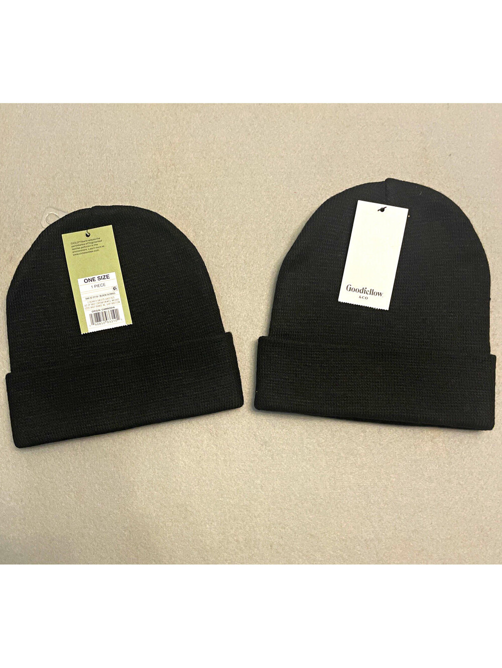 Goodfellow & Co Hat Beanie One Size Mens Black Cuffed Knit Recycled - 2 Pack